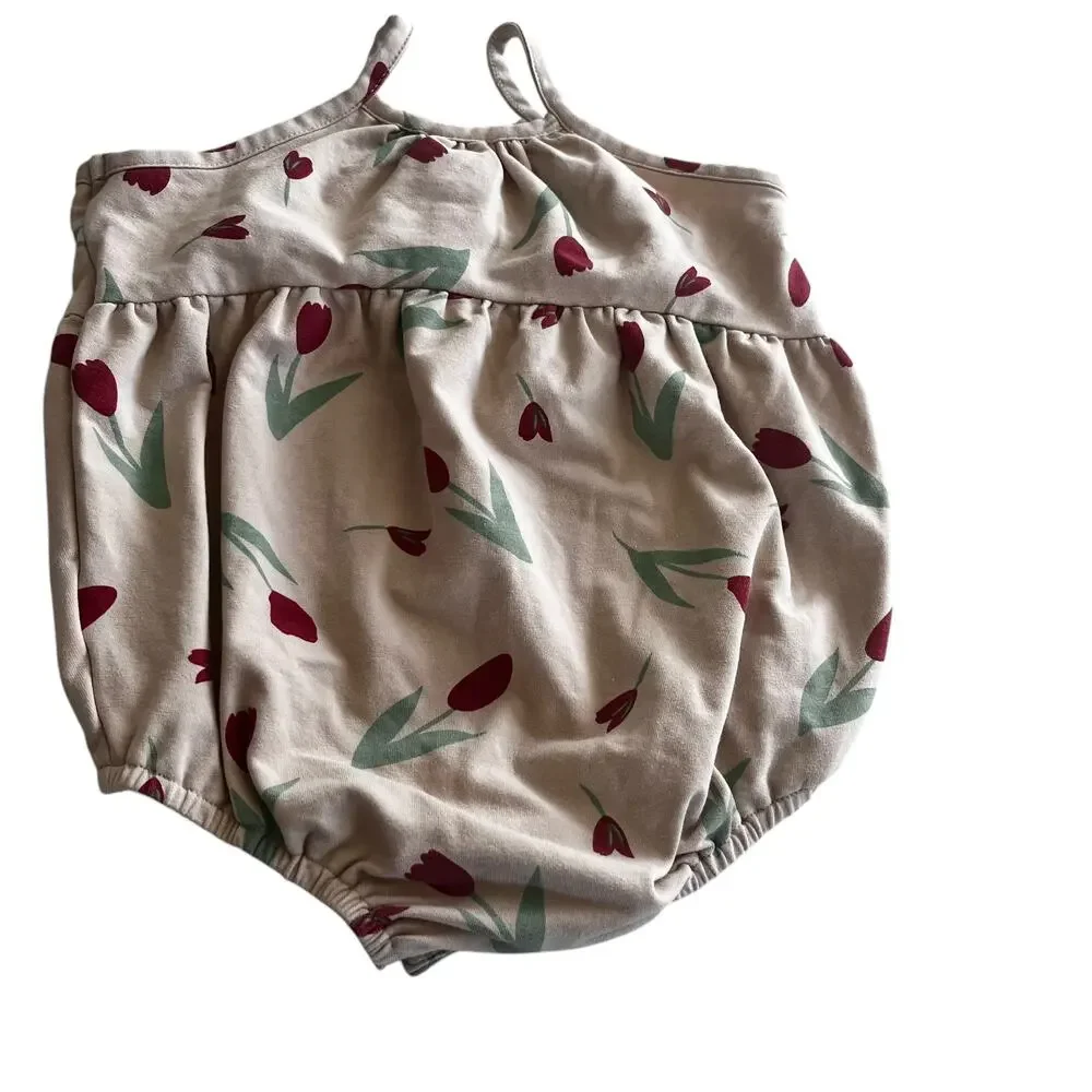 Lulus girls tan tulip print summer bubble romper size 24 months
